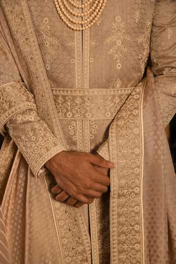 Shop_Punit Arora_Rose Gold Silk The Monochromatic Majesty Sherwani Set _Online