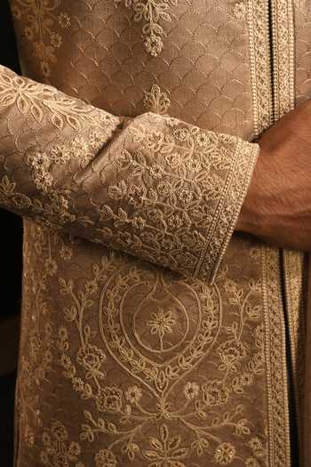 Punit Arora_Rose Gold Silk The Monochromatic Majesty Sherwani Set 