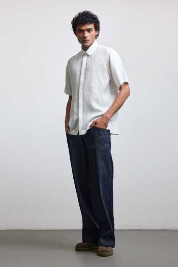 Countrymade_Ivory Linen White Wreath Shirt _Online_at_Aza_Fashions