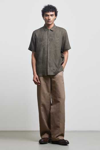 Countrymade_Brown Linen Camouflage Embroidered Shirt _Online_at_Aza_Fashions