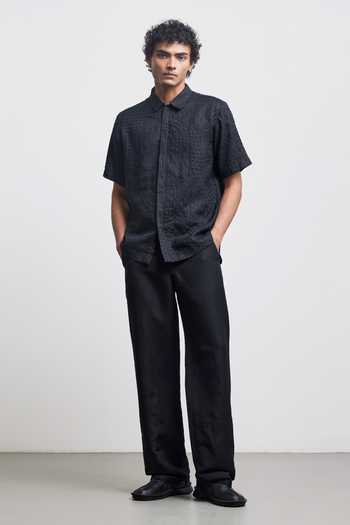 Countrymade_Black Linen Bauhaus Kantha Shirt _Online_at_Aza_Fashions