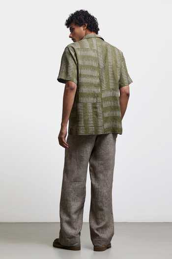 Shop_Countrymade_Olive Green Linen Bagru Chequered Shirt _at_Aza_Fashions
