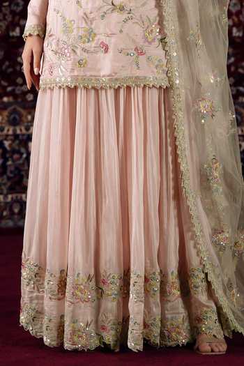Buy_Lashkaraa_Pink Silk High Neck Embroidered Kurta Sharara Set _Online_at_Aza_Fashions