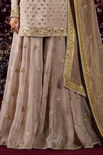 Buy_Lashkaraa_Purple Silk, Organza, Tissue Notched Neck Sequin Work Kurta Set _Online_at_Aza_Fashions