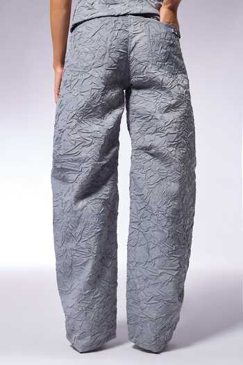 Shop_Cilvr_Gray Polyester, Viscose Slate Grey Crushed Texture D Cut Pant _at_Aza_Fashions