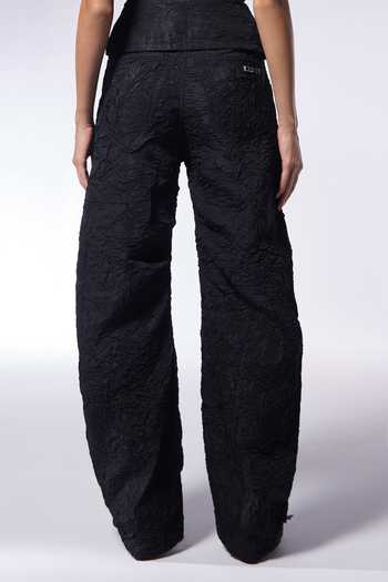 Shop_Cilvr_Black Polyester, Viscose Charcoal Crushed Texture D Cut Pant _at_Aza_Fashions
