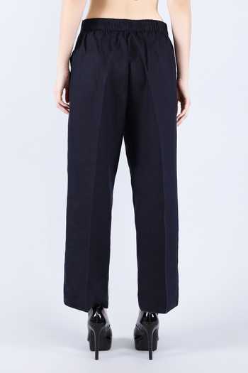 Shop_Linen Bloom_Blue Linen Navy Straight Pant _at_Aza_Fashions