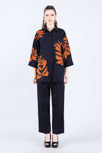 Linen Bloom_Blue Linen Navy Straight Pant _at_Aza_Fashions