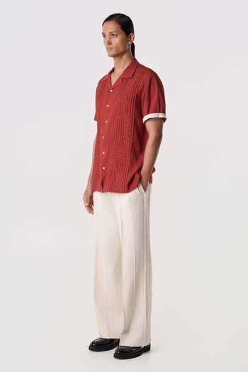 Line Out Line_Rust Linen Carved Camp Shirt _Online_at_Aza_Fashions