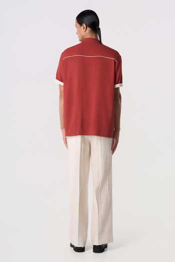 Shop_Line Out Line_Rust Linen Carved Camp Shirt _at_Aza_Fashions