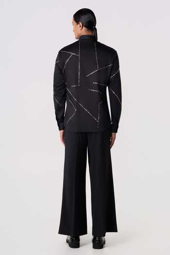 Shop_Line Out Line_Black Cotton Satin Bolt Outline Shirt _at_Aza_Fashions