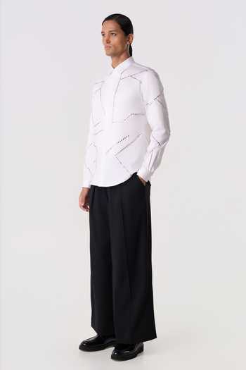 Shop_Line Out Line_White Cotton Satin Bolt Outline Shirt _Online_at_Aza_Fashions