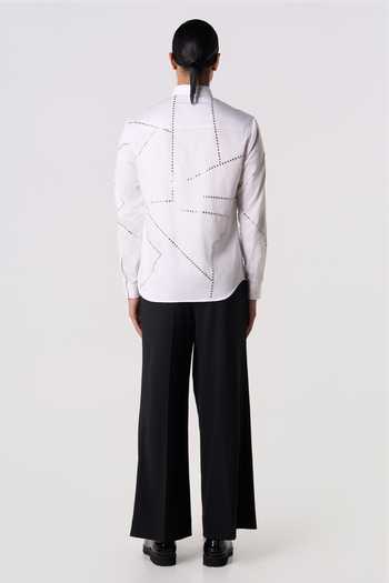 Shop_Line Out Line_White Cotton Satin Bolt Outline Shirt _at_Aza_Fashions