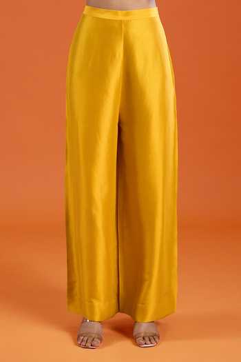 Buy_Anamika Khanna_Yellow Round Neck Embroidered Kurta Set _Online_at_Aza_Fashions