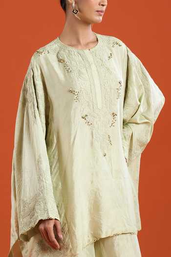Buy_Anamika Khanna_Green Round Neck Embroidered Kurta And Palazzo Set _Online_at_Aza_Fashions
