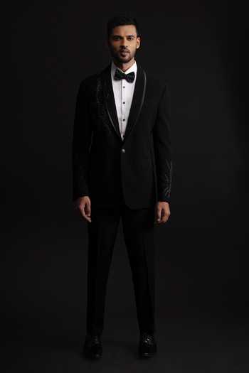 Shop_Sven Suits_Black Polyester Embroidered Blazer Pant Set _Online_at_Aza_Fashions
