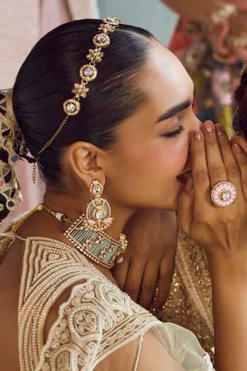Buy_Amaara Jewels_Rose Gold Floral Embellished Choker Set _Online_at_Aza_Fashions