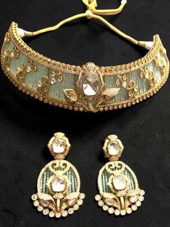 Shop_Amaara Jewels_Rose Gold Floral Embellished Choker Set _at_Aza_Fashions