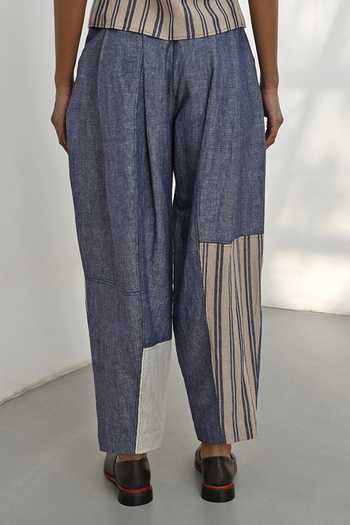 Shop_Payal Pratap_Blue Chanderi Cotton Petra Carrot Pant _at_Aza_Fashions