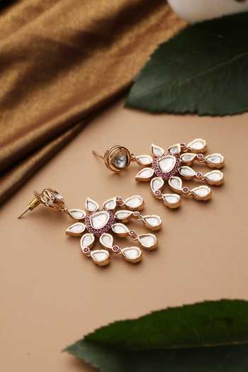 Swabhimann_Red Polki Dangler Earrings _Online_at_Aza_Fashions