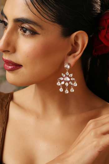 Shop_Swabhimann_Red Polki Dangler Earrings _Online_at_Aza_Fashions
