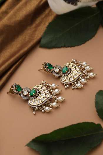Buy_Swabhimann_Green Polki Chandbali Earrings _Online_at_Aza_Fashions