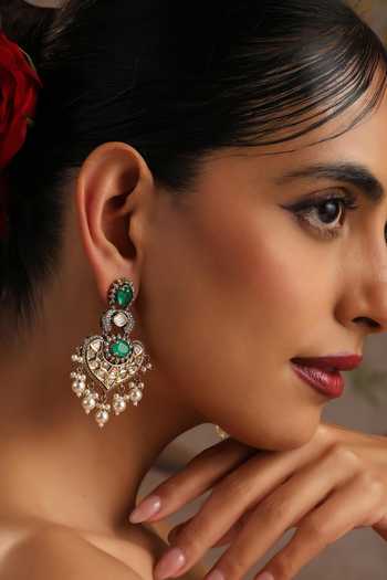 Shop_Swabhimann_Green Polki Chandbali Earrings _Online_at_Aza_Fashions