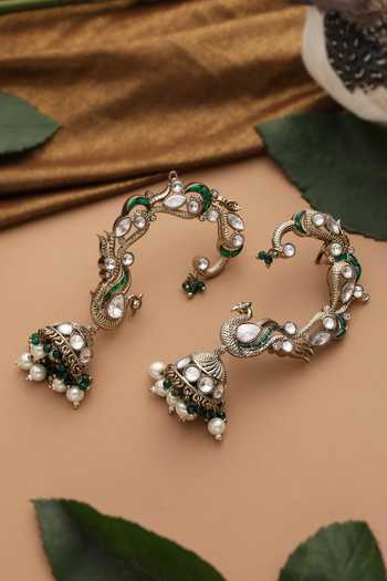 Shop_Swabhimann_Green Polki Ear Cuff Earrings _at_Aza_Fashions