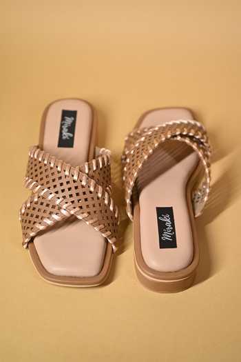 Shop_Miraki_Beige Criss Cross Strap Flats _at_Aza_Fashions