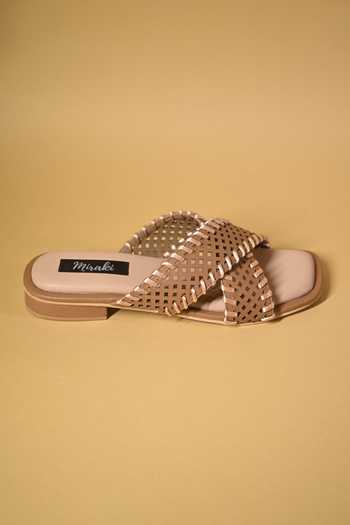 Miraki_Beige Criss Cross Strap Flats _Online