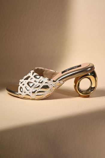 Miraki_White Webbed Gold Round Heels _Online_at_Aza_Fashions