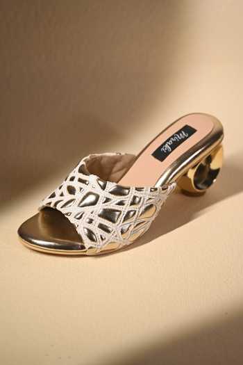 Shop_Miraki_White Webbed Gold Round Heels _Online_at_Aza_Fashions