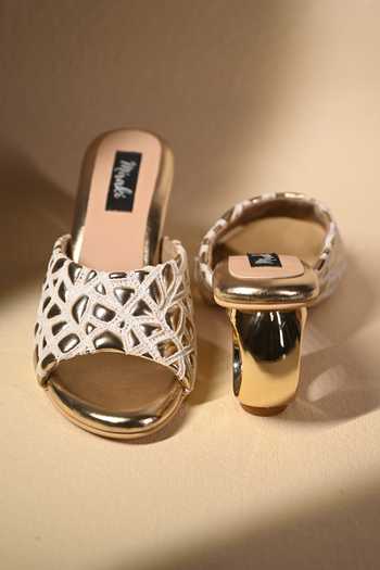 Miraki_White Webbed Gold Round Heels _at_Aza_Fashions