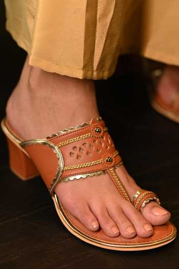 Miraki_Brown Tan Kolhapuri Heels _at_Aza_Fashions