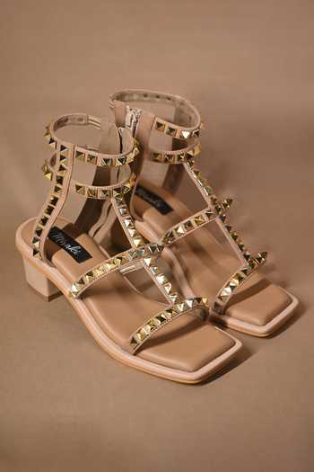 Shop_Miraki_Gold Studded Heels _at_Aza_Fashions
