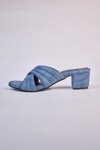 Miraki_Blue Denim Crisscross Slide Heels _Online_at_Aza_Fashions