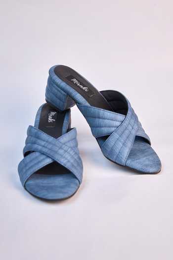 Shop_Miraki_Blue Denim Crisscross Slide Heels _Online_at_Aza_Fashions