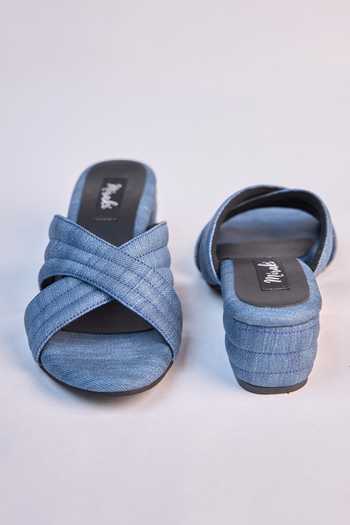 Shop_Miraki_Blue Denim Crisscross Slide Heels _at_Aza_Fashions