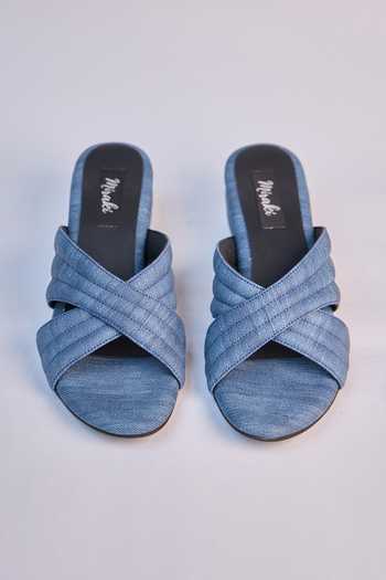 Miraki_Blue Denim Crisscross Slide Heels _at_Aza_Fashions