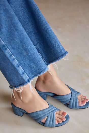 Buy_Miraki_Blue Denim Crisscross Slide Heels 