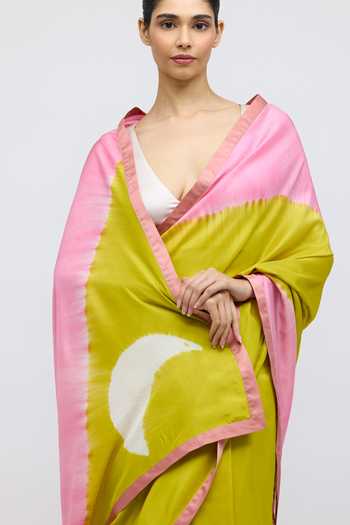 QUARTER_Pink Silk Moon Placement Pattern Saree _Online_at_Aza_Fashions