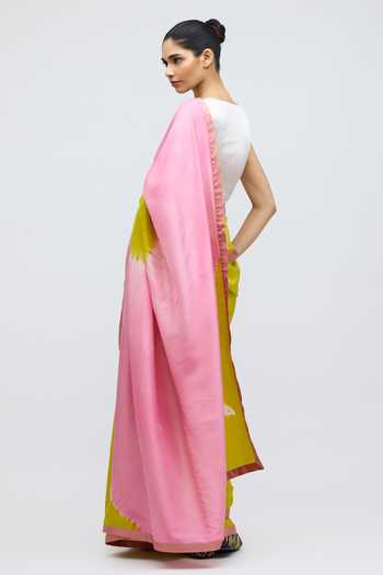 Shop_QUARTER_Pink Silk Moon Placement Pattern Saree _at_Aza_Fashions