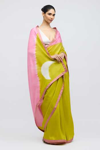 Buy_QUARTER_Pink Silk Moon Placement Pattern Saree _Online_at_Aza_Fashions