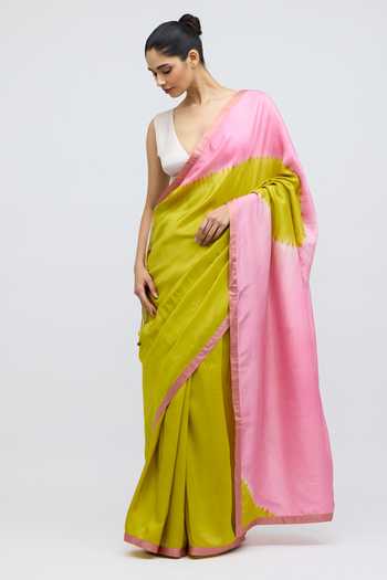 Buy_QUARTER_Pink Silk Moon Placement Pattern Saree _at_Aza_Fashions