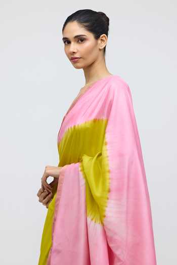 Shop_QUARTER_Pink Silk Moon Placement Pattern Saree _Online_at_Aza_Fashions