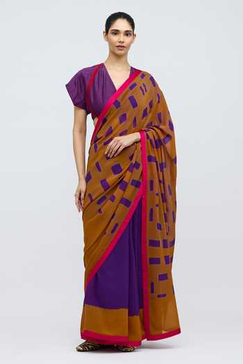 Buy_QUARTER_Purple Georgette Sheher Baad Geometric Pattern Saree _at_Aza_Fashions