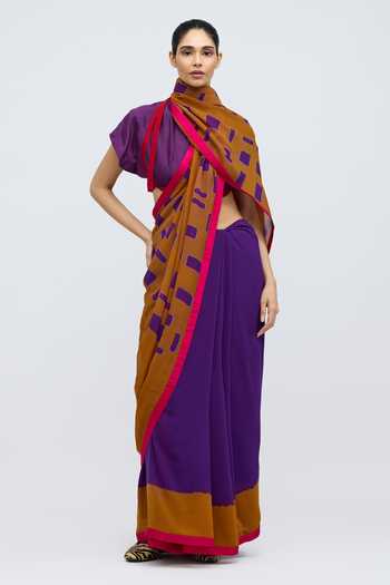 Shop_QUARTER_Purple Georgette Sheher Baad Geometric Pattern Saree _Online_at_Aza_Fashions