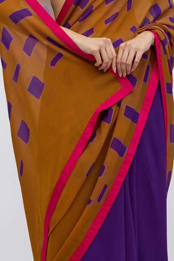 QUARTER_Purple Georgette Sheher Baad Geometric Pattern Saree _at_Aza_Fashions