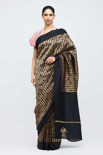 Buy_QUARTER_Black Silk Sabina Saree _at_Aza_Fashions