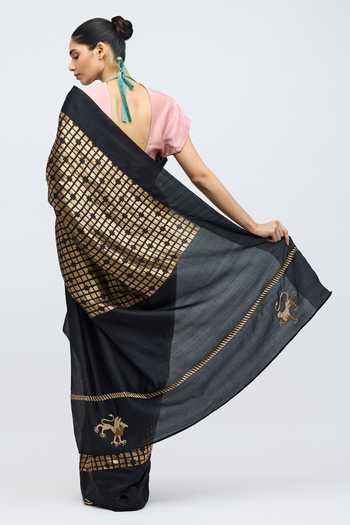 Shop_QUARTER_Black Silk Sabina Saree _Online_at_Aza_Fashions